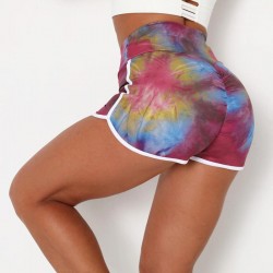 Women's Shorts Printed Women High Waist Summer Rainbow Colors Quick Dry Super Elastic Push Up Short Running Sport