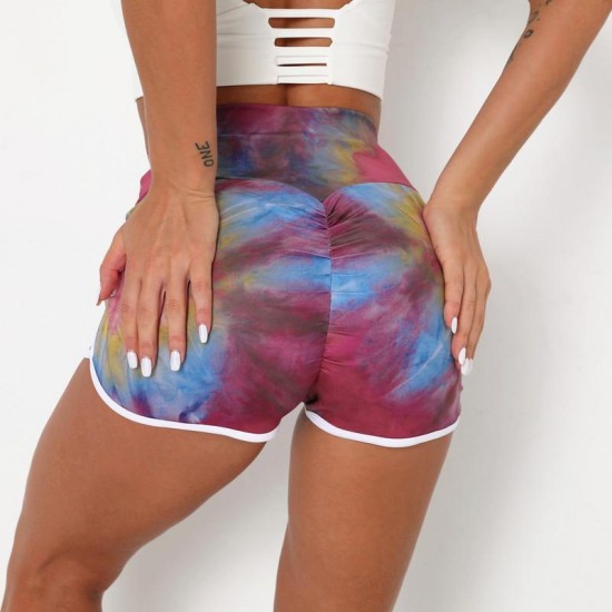 Women's Shorts Printed Women High Waist Summer Rainbow Colors Quick Dry Super Elastic Push Up Short Running Sport