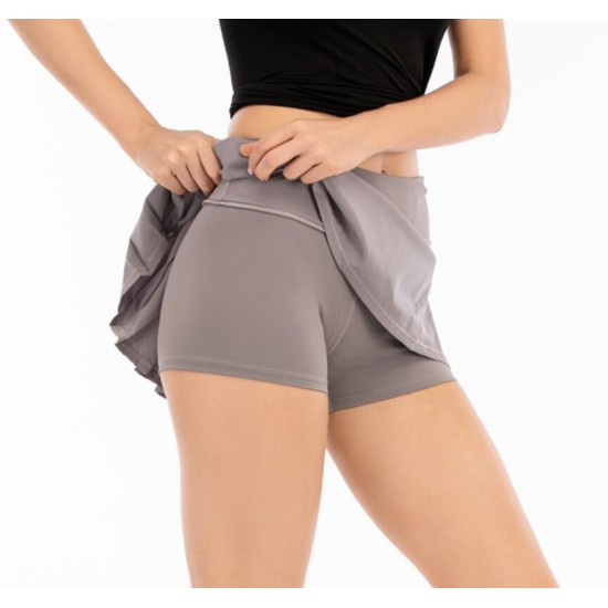 L-02 Yoga Running Pleated Sports Skirt Student Fitness Tennis Skirt Dress Quick-drying Double-layer Anti-exposure Sexy Gym Women Skirts