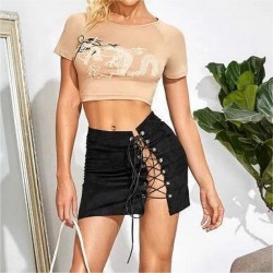 Skirts 2022 Women Straight Mini High Waist Lace-Up Hollow Bandage Split Skirt Bodycon Summer Sexy Club Hip Female