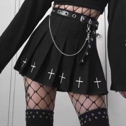 Skirts High Waist Mini Black Gothic Streetwear Cross Print Pleated Women Casual College Lolita Harajuku Skirt