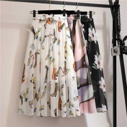 Skirts Long Skirt Women For 2022 Spring Summer Lady Korean Style White Black Chiffon Sun School High Waist Midi Female