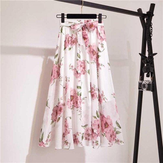 Skirts Long Skirt Women For 2022 Spring Summer Lady Korean Style White Black Chiffon Sun School High Waist Midi Female