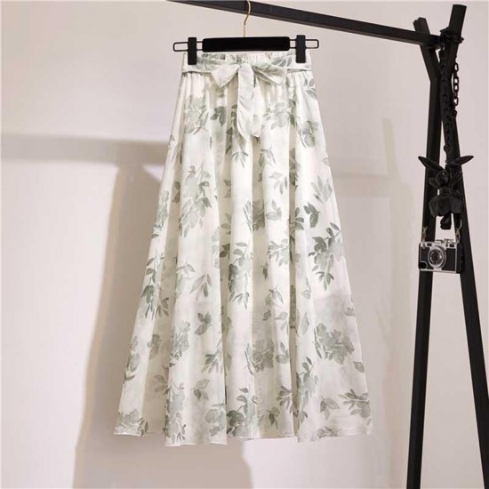 Skirts Long Skirt Women For 2022 Spring Summer Lady Korean Style White Black Chiffon Sun School High Waist Midi Female