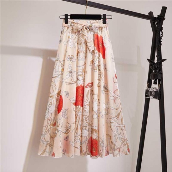 Skirts Long Skirt Women For 2022 Spring Summer Lady Korean Style White Black Chiffon Sun School High Waist Midi Female