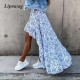 Skirts 2022 Spring Summer Floral Print Long Lady Elegant Boho Beach Party Fashion Women Ruffle Irregular Skirt Streetwear