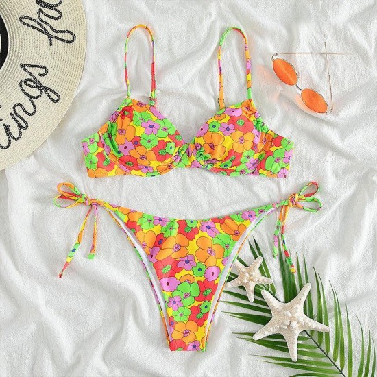 Women's Swimwear 2022 Sexy Bikini Set Print Floral Women Lace Swimsuit Brazilian Bikinis Swimming Suit For Woman Beachwear Two Piece