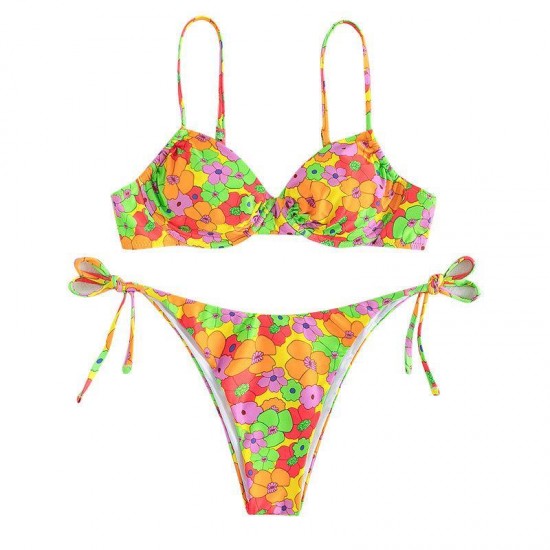 Women's Swimwear 2022 Sexy Bikini Set Print Floral Women Lace Swimsuit Brazilian Bikinis Swimming Suit For Woman Beachwear Two Piece