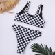 female split grid print high waist bikini sports vest plaid sexy swimsuit