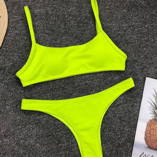 Women's Swimwear Tube Top Women 2022 Sexy Bikini Set Fluorescent Solid Color Bikinis Brazilian Swimsuit Beach Bathing Suit Biquini