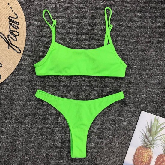 Women's Swimwear Tube Top Women 2022 Sexy Bikini Set Fluorescent Solid Color Bikinis Brazilian Swimsuit Beach Bathing Suit Biquini