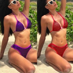 Bright silk bikini new sexy women's split swimsuit splicing bikini2018