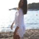 Women's Swimwear Women Bikini Cover-ups Lace Batwing Sleeve Loose Beach Dress Ladies See Through Sexy Beachwear Female