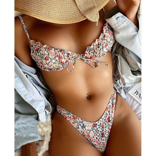 Women's Swimwear Women Swimsuit 2022 Print Floral Sexy Bikini Set Lace Bikinis Bathing Suit Female Brazilian Beachwear Biquini Two Piece