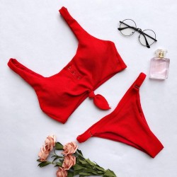 Women's Swimwear Sexy Solid Red Bikini 2022 Women Front Tie Cut Out Micro Swimsuit Female Push Up Bathing Suit Thong Two Piece Biquini