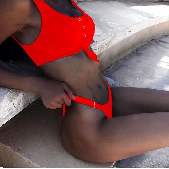 Women's Swimwear Sexy Solid Red Bikini 2022 Women Front Tie Cut Out Micro Swimsuit Female Push Up Bathing Suit Thong Two Piece Biquini