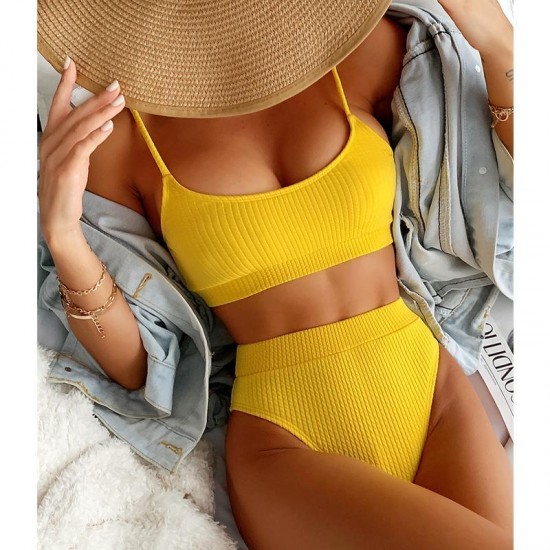 Women's Swimwear High Waist Bikini Women 2022 Swimsuit Ribbed Bathing Suit Brazilian Beach Female Sexy Cut Biquini Beachwear Summer