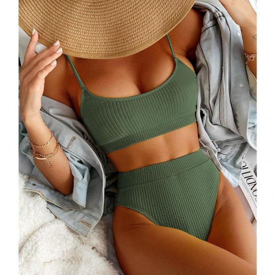 Women's Swimwear High Waist Bikini Women 2022 Swimsuit Ribbed Bathing Suit Brazilian Beach Female Sexy Cut Biquini Beachwear Summer