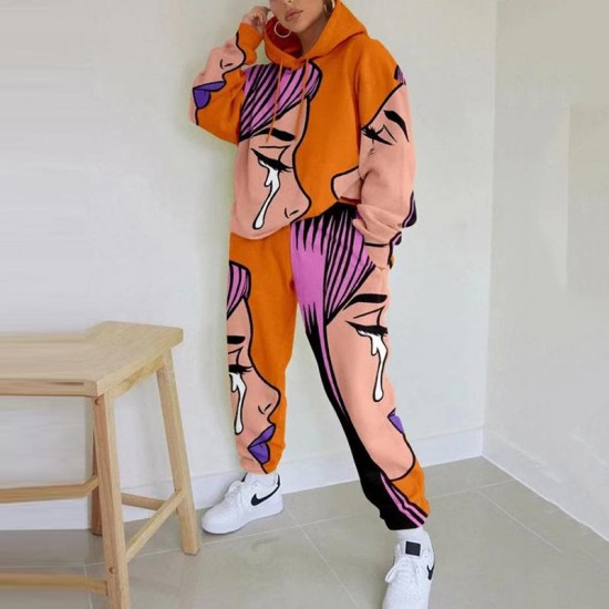 Women's Tracksuits Designer Casual Round Neck Loose Print Basic Women Sweater Set Fashion Hoodies and Sweatpants Sets Suit