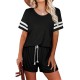 Women's Tracksuits Loose Plus Size Sets Stripe Short Sleeve Tops Drawstring Pockets Shorts Solid Color Summer Outfits For Women 2022 Holiday