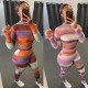 Women's Tracksuits Streetwear Striped Knitted Set Crop Tops Legging Pants Suits Tracksuit Matching Two Piece Sets Fitness Outfit