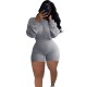 Women's Tracksuits Spring Autumn Solid Color Plus Size Sets O-neck Loose Long Sleeve Crop Tops Skinny Shorts Ribbed Tracksuit Women Two Piec