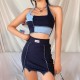 Women's Tracksuits Women Colorblock Sexy Two Piece Set Tank Crop Top And Skirt Suits 2022 Summer Club Party 2 Sets Female Outfits