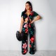 Women's Tracksuits Women Sexy V-Neck Short Sleeve Bow Bandage Slim Top Wide Leg Pants 2 Piece Set Summer Female Elegant Casual Floral Print