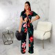 Women's Tracksuits Women Sexy V-Neck Short Sleeve Bow Bandage Slim Top Wide Leg Pants 2 Piece Set Summer Female Elegant Casual Floral Print