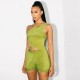 Women's Tracksuits Velour Asymmetry Two Piece Set Women Avocado Halter Dress Suits+Crease Shorts Sets Matching Outfit Female Workout Atirewe