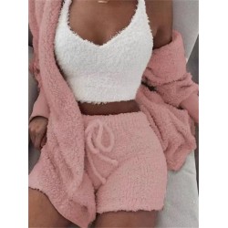 Women's Tracksuits Autumn Winter 3 Piece Fluffy Outfits Plush Sexy Backless Fleece Pyjamas Women Casual Sports Sweatshirt Home Wear Sets Tra