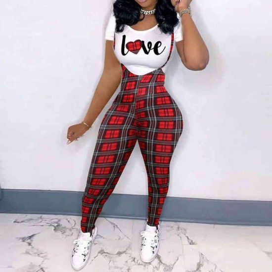 Hirigin Aesthetic Two Piece Set Plus Size Clothing and Plaid Overalls Outfits Trendy Lounge Wear Matching Sets for Women