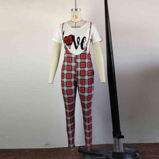 Hirigin Aesthetic Two Piece Set Plus Size Clothing and Plaid Overalls Outfits Trendy Lounge Wear Matching Sets for Women