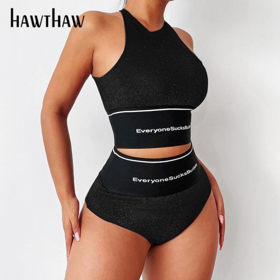 Women's Tracksuits Hawthaw Women Letter Print Tank Tops Shorts Underwear Two Piece Sets Outfits 2022 Summer Clthes Wholesale Items