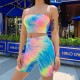 Women's Tracksuits HAWTHAW Women Summer Tie Dye Strapless Tube Tops Short Pants Shorts Fitness Casual Sportswear Workout Outfit Two Piece Se