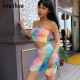 Women's Tracksuits HAWTHAW Women Summer Tie Dye Strapless Tube Tops Short Pants Shorts Fitness Casual Sportswear Workout Outfit Two Piece Se