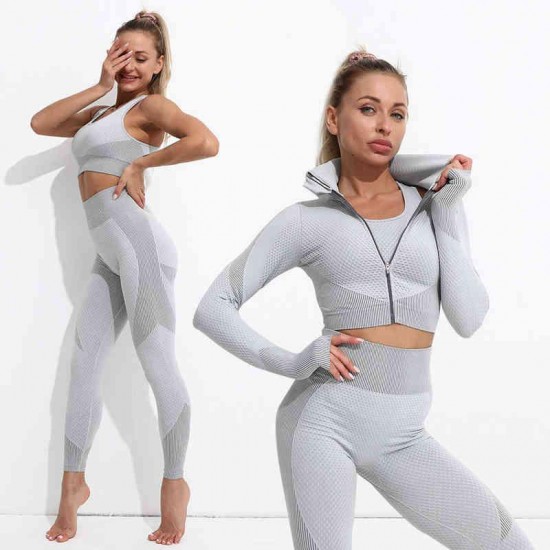 Yoga Set Workout gym clothing fitness for Women's tracksuit outfit leggings Sport bras top Long sleeve Women Sportswear Suit 211223