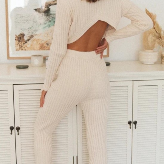 Women's Tracksuits Sweater Set Women Tracksuit Autumn Spring Solid Knitted 2 Piece Warm Round Neck With Long Pants Suit Outwear