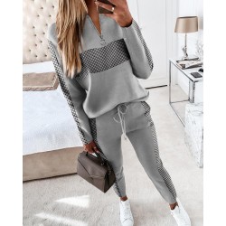 Designer women Grey patchwork tracksuits zipper print long sleeve hoodies tops+pants two piece set outfits casual jogging suits plus size clothes costume mujer