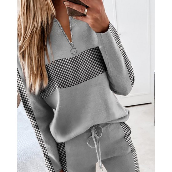 Designer women Grey patchwork tracksuits zipper print long sleeve hoodies tops+pants two piece set outfits casual jogging suits plus size clothes costume mujer