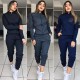 Womens Clothing 2 Piece Set Casual Stand Collar Long Sleeve Women Two Piece Outfits Solid Color Women Tracksuits