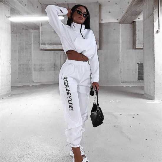 Womens Clothing 2 Piece Set Casual Stand Collar Long Sleeve Women Two Piece Outfits Solid Color Women Tracksuits