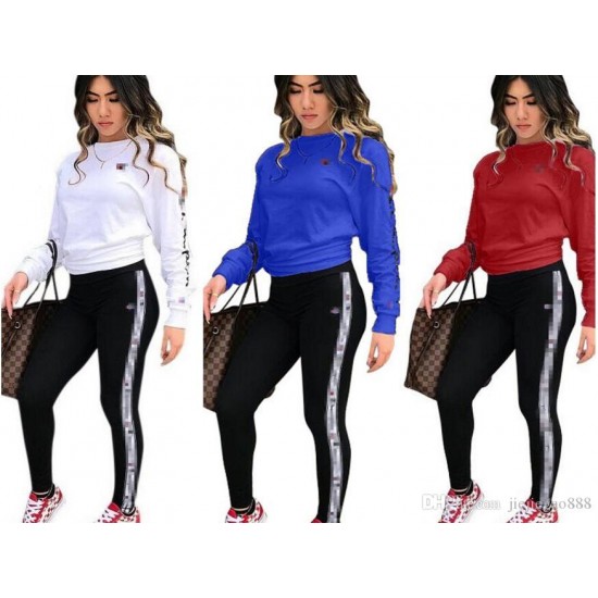 women Hooded collar sports suit letter printing Two piece sets fashion women Offset letter Casual hoodie trousers suit Tracksuits