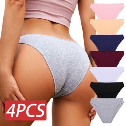 4PCS Set Women Cotton Panties Sexy Low Waist Female Underpants Solid Elasticity Comfortable Underwear Women Panty Lingerie M-XXL