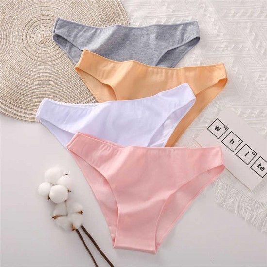 4PCS Set Women Cotton Panties Sexy Low Waist Female Underpants Solid Elasticity Comfortable Underwear Women Panty Lingerie M-XXL