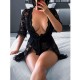 Women's Sleepwear Women Sexy Solid Lingerie Deep V-Neck Black Lace See Through Nightgown Dress Casual Style S-XL Skin-Friendly