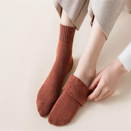 Winter Women Socks Thick Warm Solid Color Wool Harajuku Sox Retro Cold Resistant Fashion Casual Cashmere Cotton Socks for Female