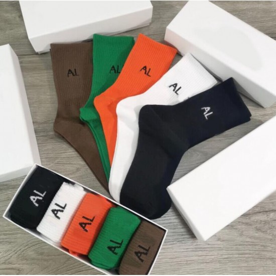 21fw Mens Women Designer Long Socks With Letters High Quality Men Womens Stockings One Box 5 Pieces Sports Socks Casual Sock 2 Styles