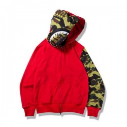 Men's Camouflage Paneled Hoodies Sweatshirt Bathing Ape Cardigan Hip Hop Letters Long Sleeve Shark Print Men Couples Hooded