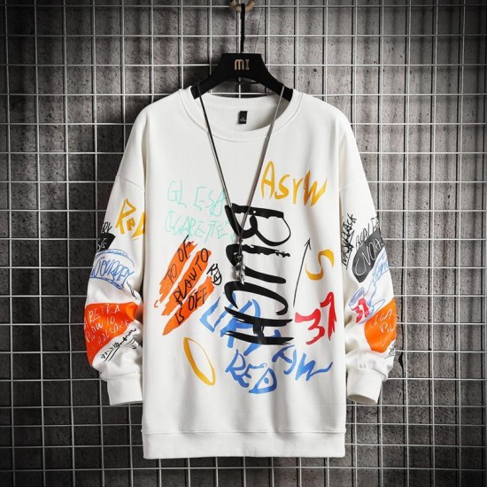 Men's Hoodies & Sweatshirts Mens Sweatshirt Casual 2022 Spring Graffiti Oversized Japanese Hip Hop Streetwear Men Loose Pullover Top